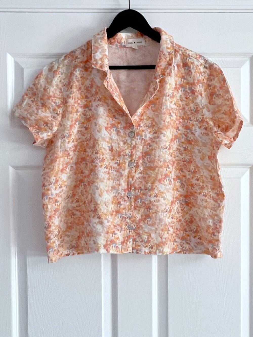 Cloth & Stone 100% Linen Cropped Floral Button-Up Shirt Women’s XL